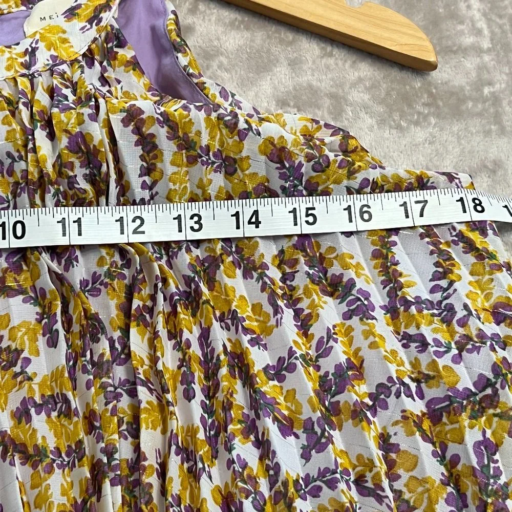 MELLODAY Women's Floral Pleat Dress Size S Sleeveless Yellow Purple - Picture 7 of 8